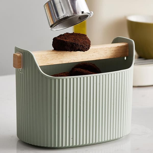 Kaffeknockbox i rostfritt stål för espressorester med gummiknoppstång, halkfri bas 7,48 x 5,2 tum
