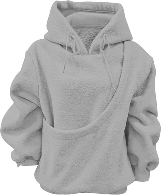 Hættetrøje med kæledyrslomme, oversized fleecetrøje med frontlomme, hætte og snøre, maskinvaskbar, lysegrå, S Light gray S