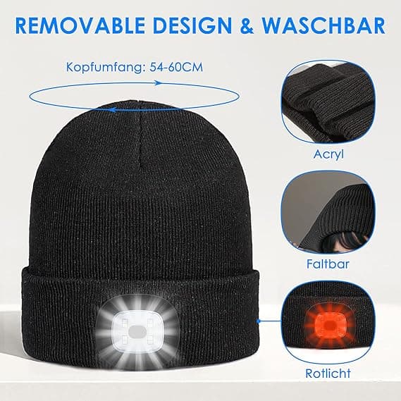 LED strikket lue for menn og kvinner 4 LED-hatter USB oppladbar med 3 lysmoduser Håndfri julegave for camping, turgåing, Chie