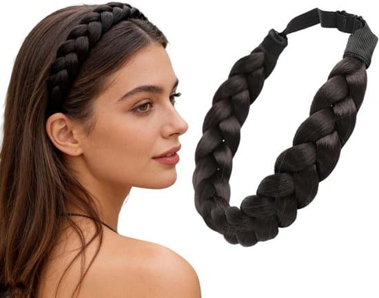 Justerbart elastiskt hårband för kvinnor – Mörkbrunt flätat håraccessoar i syntetfiber – Snygg frisyr och accessoar för alla tillfällen