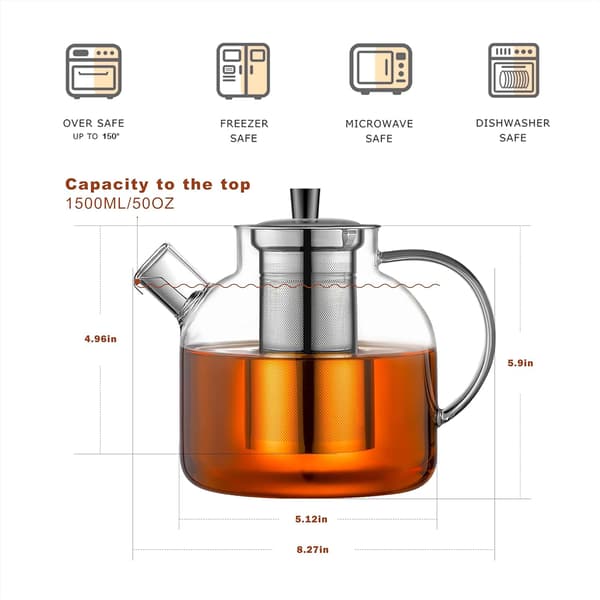 1500 ml tekanna transparent vattenkokare teinfuser lämplig för kaffe juice och drycker