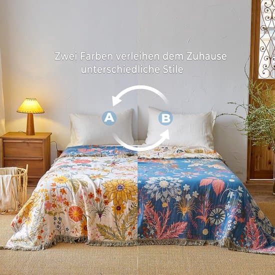Boho överkast 100% bomull muslin överkast med blommönster och fransade kanter vändbart 150 × 200 cm för enkelsängar