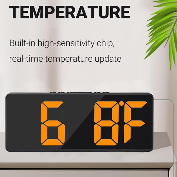 Väckarklocka för sovrum med temperatur, 5 justerbara ljusstyrkor, röststyrning (orange)