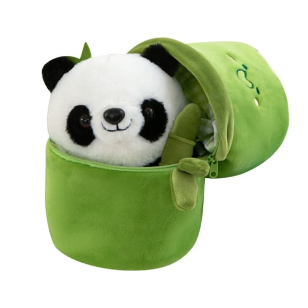 Mjuk Stoppad Panda Kudde 25cm Gosedjur Panda I Bamburör Docka Panda with Bamboo Tube