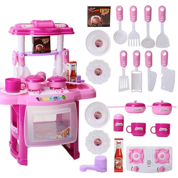 Barn Kök Matlagning Mat Leksak Lekredskap Set för barn Pojkar Flickor låtsas present Pink