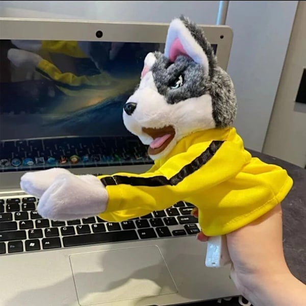 Handdockor med ljud och boxande husky interaktivt knepig leksakspresent för barn plysch mjuk