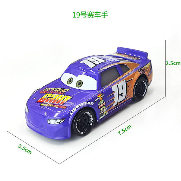 Disney Pixar Bilar 3:e Lot Lös Blixten McQueen 1:55 Diecast Modellbil Leksaker Three generations of No. 19 ra...