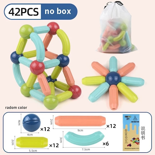 Magnetiska Byggklossar Set Leksaker för Barn Magnetstav Byggklossar 42pc without box