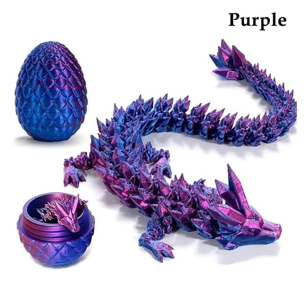 3D-printad Artikulerad Drakägg Kristall Drake med Drakägg Rolig Dekor Purple