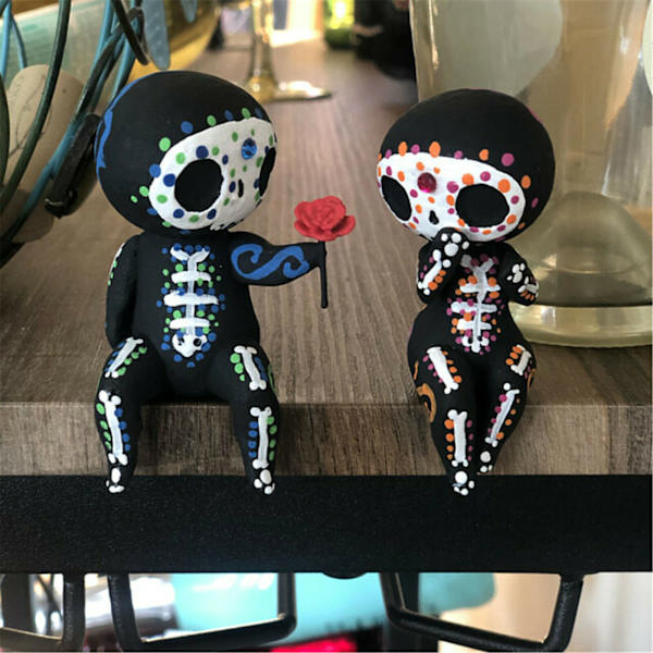 Sugar Skull Par Staty, Resin Craft Söt Staty Skeleton Figurine Display