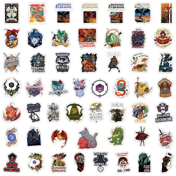 100X Dungeons Dragons Fantasy RPG Badge Stickers Telefon Notebook Laptop Graffiti