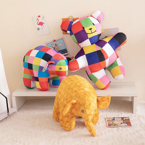 Söta Elmers färger Elephant Plyschleksak Mjukt och krambart gosedjur Elephant B