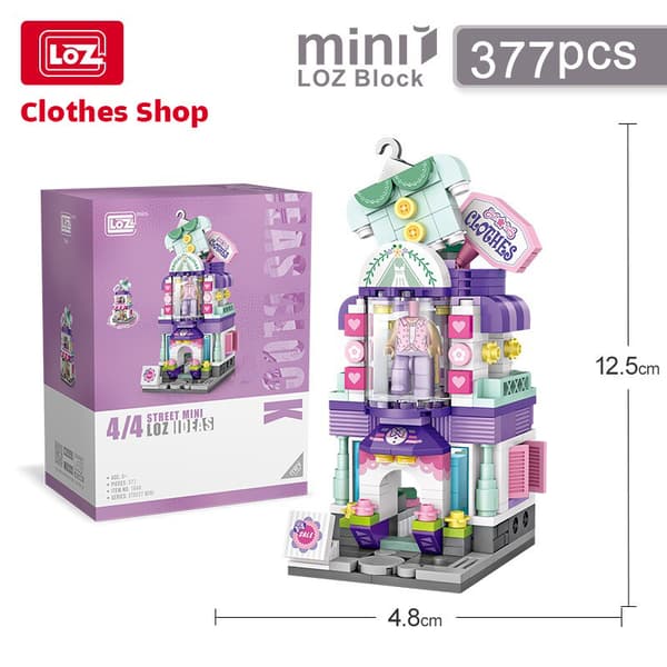LOZ Mini Blocks Gatuvy DIY Byggset Mikro Radhus Modell Kreativ Gåva Clothes With box