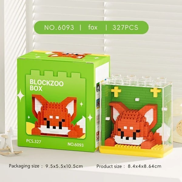 Mini Kubiska Djur Serie Modell 3D Pussel Mikro Byggklossar DIY 6093 Fox