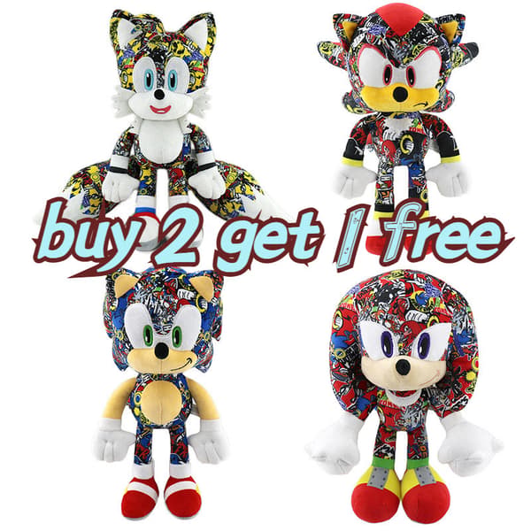 Graffiti Sonic The Hedgehog Mjuk Plysch Djurleksak Gosedjur Teddy Docka Barn Present Printed Red
