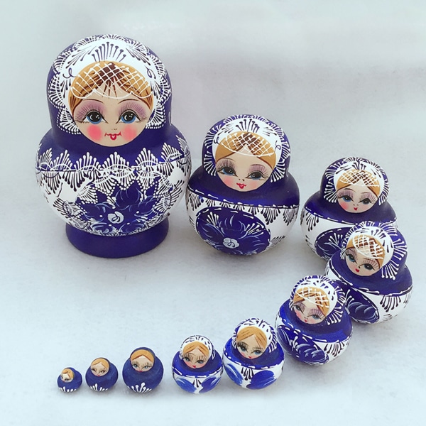 10 st/ set ryska häckande dockor Trä handmålad present Babushka Matryoshka leksak