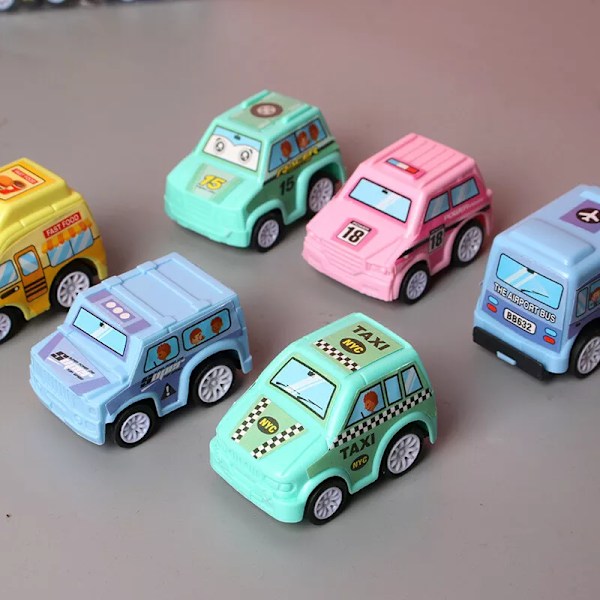 6-pack Leksaksbilar Present Drag tillbaka och åkfordon för små pojkar 1/2/3 år Leksak 6pcs Little car