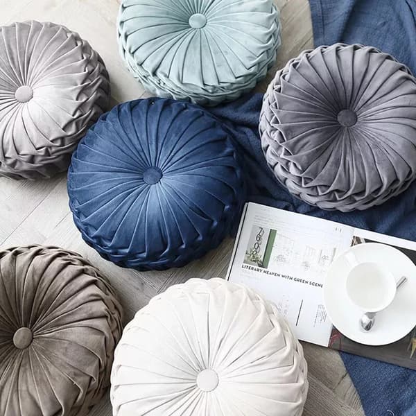 Plysch veckad kudde Rund pumpa soffa Kudde Golvdekor Hemkudde Silver White