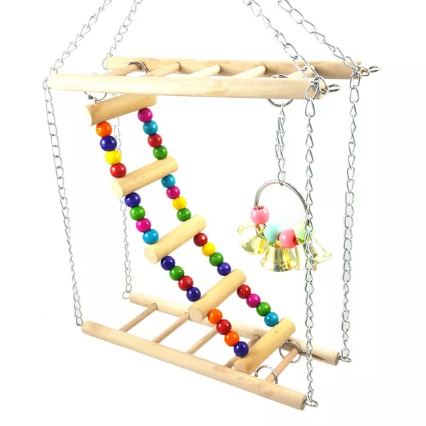 Papegoja Fågel Trä Lekplats klätterstege Pet Swing Chew Budgie Cage Leksaker