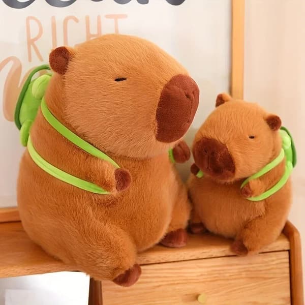 23 cm Capybara Plyschleksak med Avtagbar Sköldpaddsryggsäck – Sött Gosedjur 10-15cm