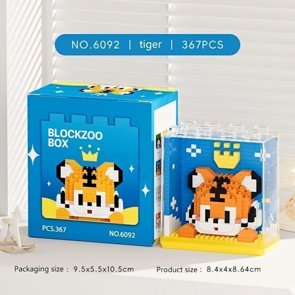 Mini Kubiska Djur Serie Modell 3D Pussel Mikro Byggklossar DIY 6092 Tiger