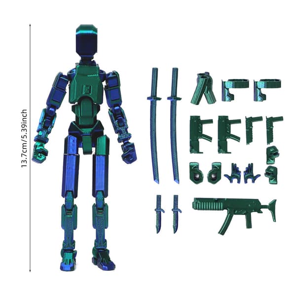 NY T13 Actionfigur 13,7 cm Titan 13 Actionfigur 3D-printad Rörlig Led Robo Blue & Green