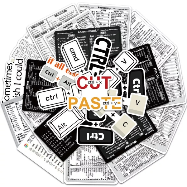 30st kortkommandon Snabbtangenter PC Mac OS Learning Memorandum IT Geek Stickers
