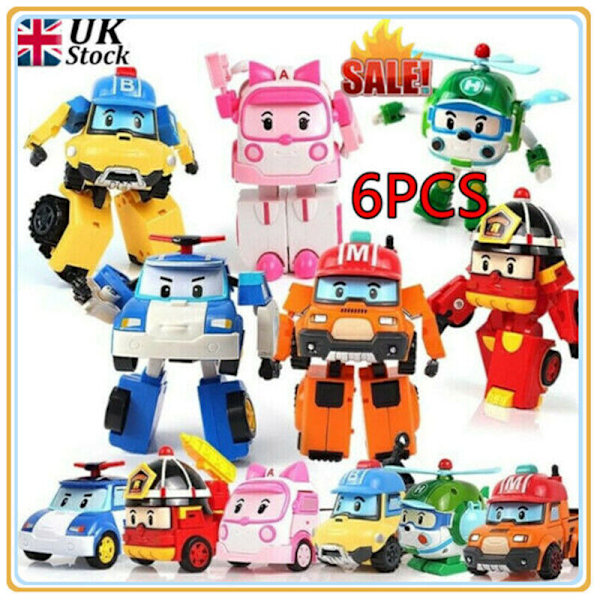 6 st Academy Robocar Leksak Poli Roy Amber Robotar Mark Bucky Transformers Robotbil