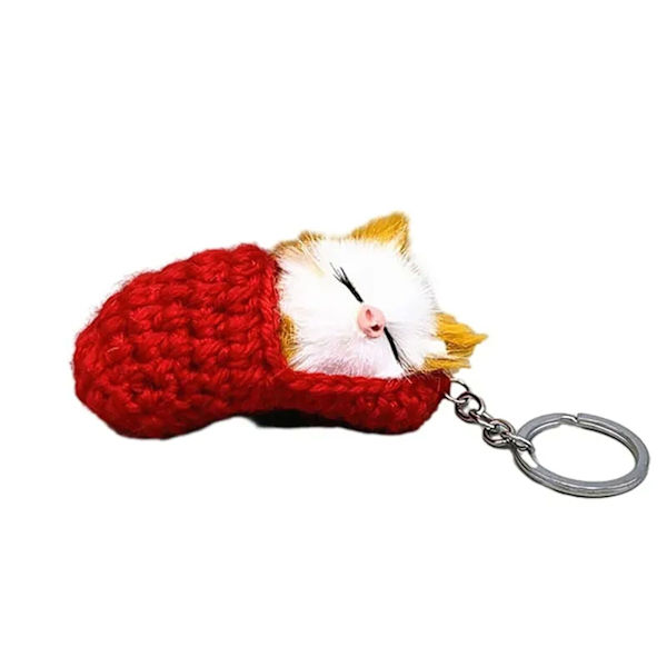 Söt sovande katt nyckelring Tofflor Cat plyschväska Tofflor Cat Pendant nyckelring Red