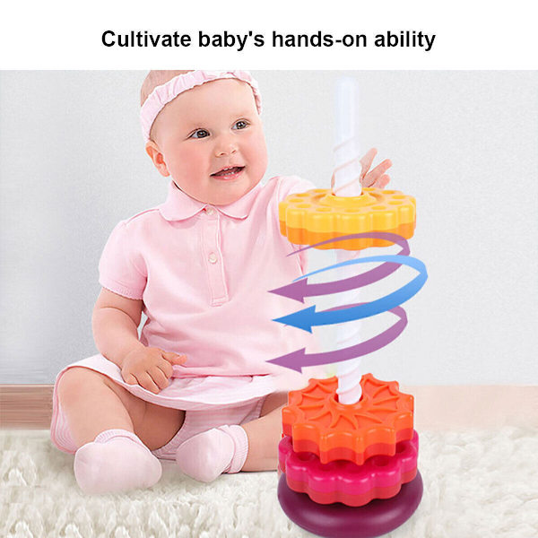 Färgglada Gears Stapling Ringar Toy Spinning Stacker Slät för baby