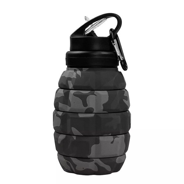 Hopfällbar resevattenflaska18oz Återanvändbar BPA-fri silikonvikbar grå dark gray camouflage