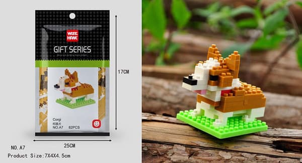 Mini Byggklossar 3D Djur Diamantmodell Mikrokloss Hund Katt Fågel Älg Varg A7 corgi
