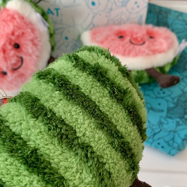 Jellycat Vattenmelon Plyschleksak 9 cm Amuseable Fruktskiva Väskberlock Nyckelring mjuk