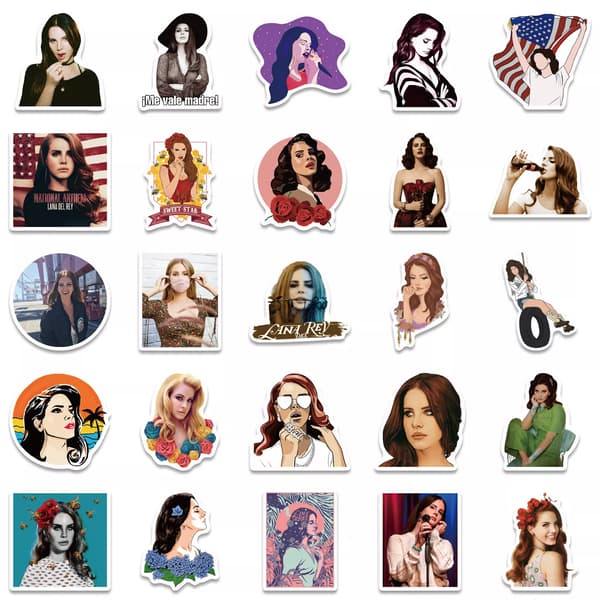 50 st sångerska Elizabeth Lana Del Rey Porträtt Gitarr Laptop Notebook Mugg Stickers
