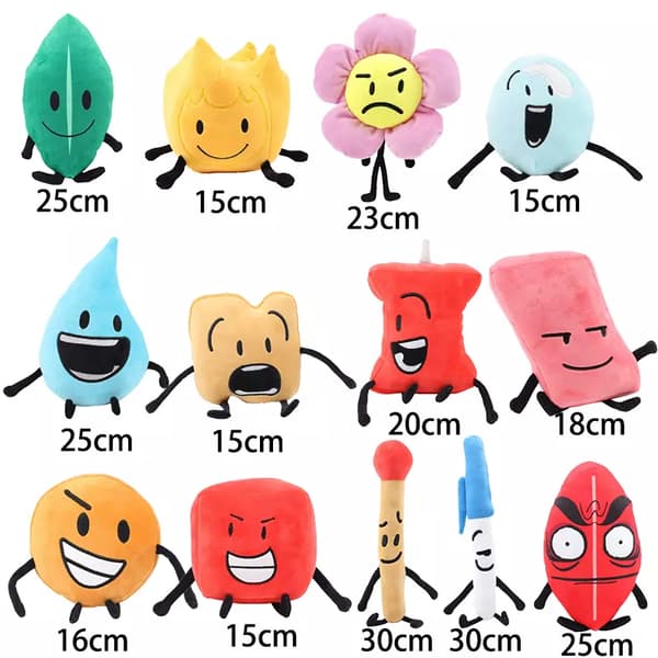 Fylld docka Bfdi Plushie Battle for Dream Island Plyschleksak Leafy Firey Coiny Eraser