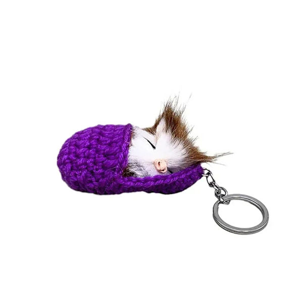 Söt sovande katt nyckelring Tofflor Cat plyschväska Tofflor Cat Pendant nyckelring Purple