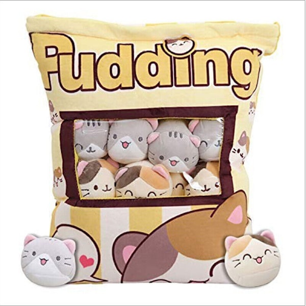 En påse med snackskuddar 8 st Djurdockor Mjuka plyschleksaker Kudde Barnpresenter Yellow Cat 45*35cm