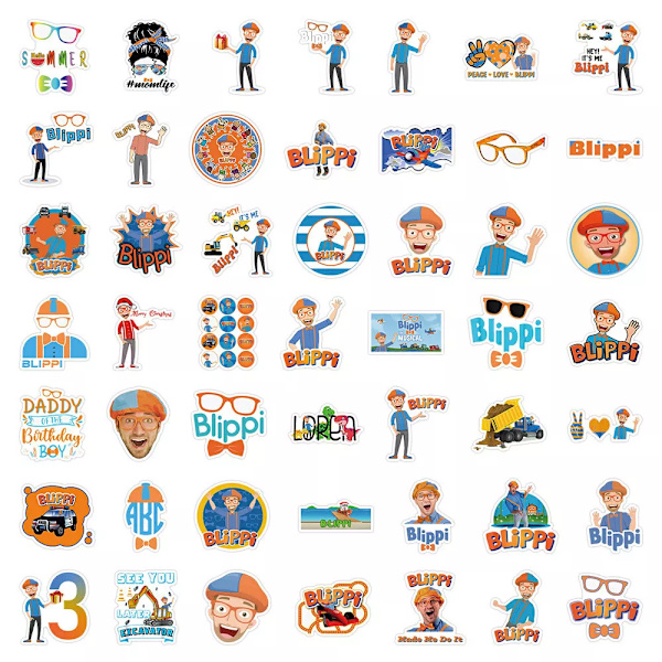 50X Blippi Stickers Småbarn Party Bag fillers Pris Belöning Hydro Flask Graffiti