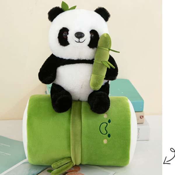 Mjuk Stoppad Panda Kudde 25cm Gosedjur Panda I Bamburör Docka Panda with Bamboo Tube