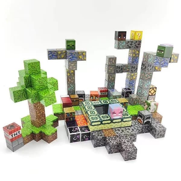 Rikt utbud av magnetiska block Minecraft-kuber DIY byggleksaker set 100 delar 44 crafting