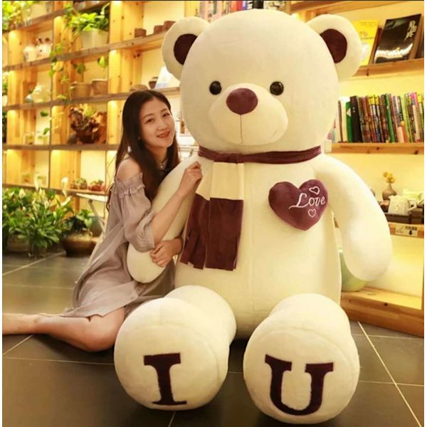 Stor björn Nalle Jätte Nalle Stora mjuka plyschleksaker 80cm/100cm Nyhet IU Scarf Bear (Purple and White) 80cm