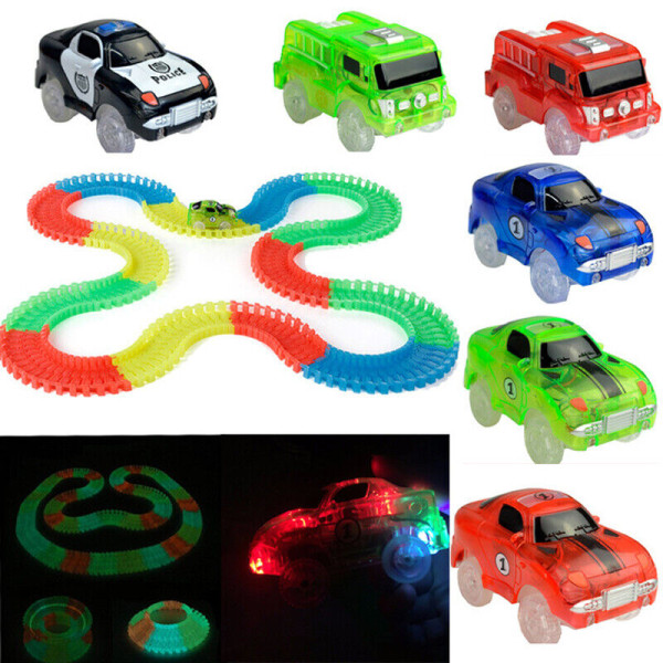 Magic Glow in the Dark Racetrack Bend Flex 5LED Light Up Track Race Car Toy Red Ford