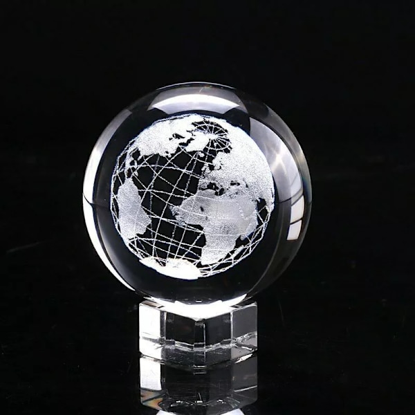 3D kristallkula 60 MM glaslasergraverad miniatyrjordsfär Presentdekor Hem With Crystal Base