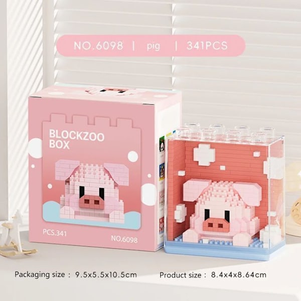 Mini Kubiska Djur Serie Modell 3D Pussel Mikro Byggklossar DIY 6098 Pig