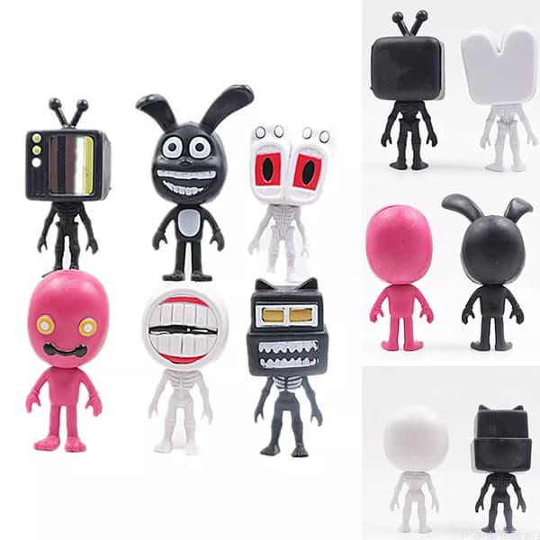 6 st Q-version av Big Head Siren Tv Head Siren Hand Office Model Ornaments