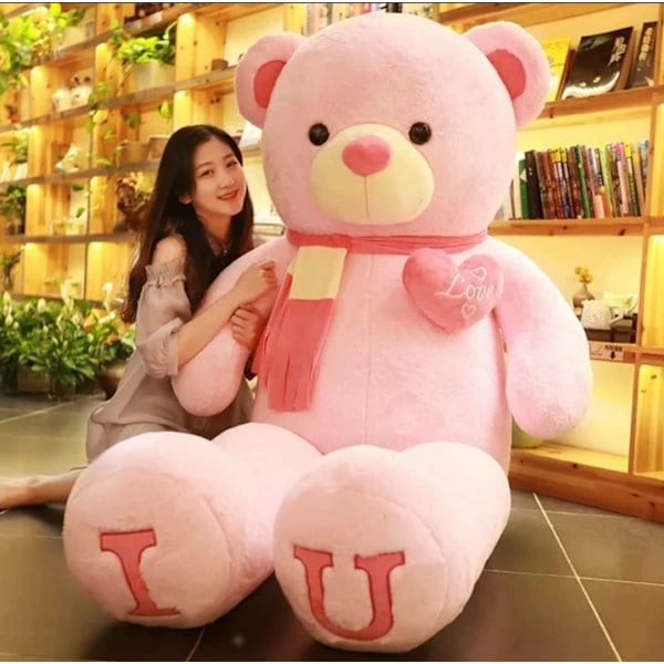 Stor björn Nalle Jätte Nalle Stora mjuka plyschleksaker 80cm/100cm Nyhet IU Scarf Bear (Pink White) 100cm