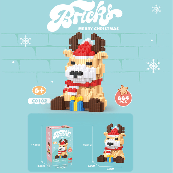 Byggklossar Set Julgran Renar Jultomte Snögubbe För Barn Present DIY Small Deer 664PCS [Color Box Set]