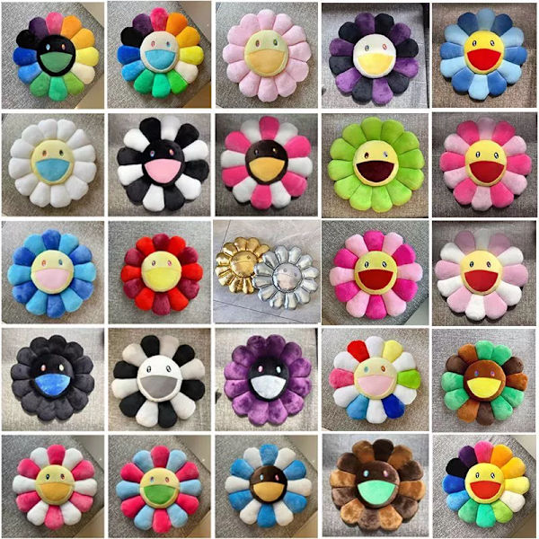 40 cm/16 tum Takashi Murakami regnbåge blomsterkudde plysch färgglad fylld present Colorful Yellow