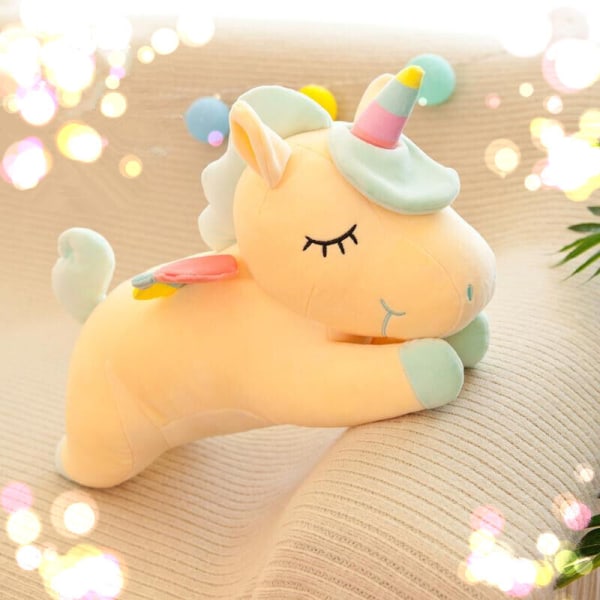 Unicorn plyschleksak gosiga söta stoppade regnbågsvingar Kawaii Kids Yellow 53CM