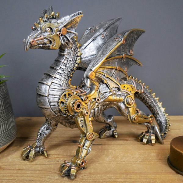 Gotisk Steampunk Mekanisk Flygande Drake Resin-Staty Dekoration Ornament Dekor
